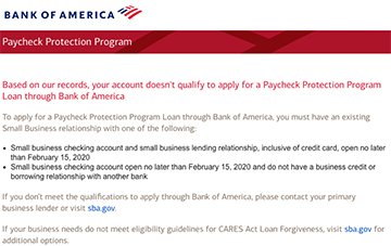 Bank of America account doesn't qualify to apply for a paycheck protection program loan. 